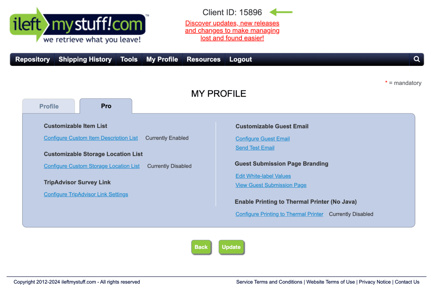 Reassure guests with a lost item submission form that reflects your brand